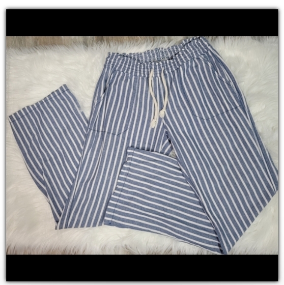Style Me wide leg striped pants linen blend boho style size small - Picture 3 of 6